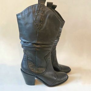 BCBG vintage black leather cowboy boots